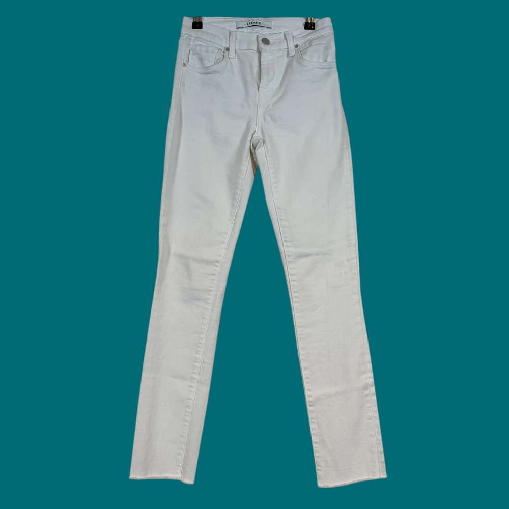 J Brand Blanc White Mid Rise Skinny Raw‎ Hem Jeans Womens 23 Preppy Casual Edgy